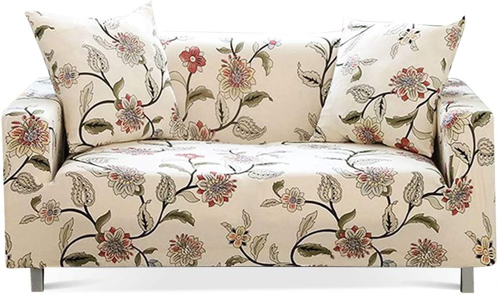 Printed Sofa Cover Stretch Couch Cover Sofa Slipcovers for 2 Cushion Couch with Two Pillow Cases (Loveseat, New Blooming Flower)