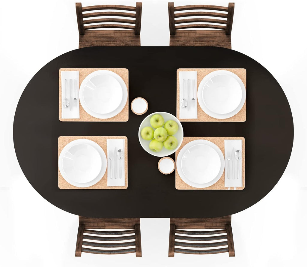 Fitted Vinyl Tablecloth with Elastic Edged & Flannel Backing, Waterproof Wipeable Round Table Cover for Indoor Outdoor Patio Use