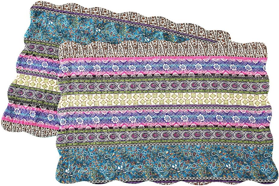 Quilted Cotton Bed Pillowcases,Striped Classical Style, 2 Pieces, 20x36 Inch