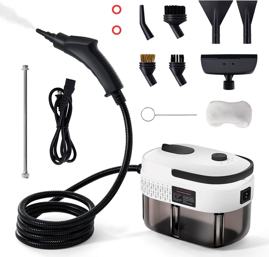 Handheld Pressurized Steam Cleaner with 12pcs Accessories, 1400ml 1.5 Quarts Tank, 3-Level Adjustable Portable Steamer, 15s Heat-Up Steam Cleaner for Home