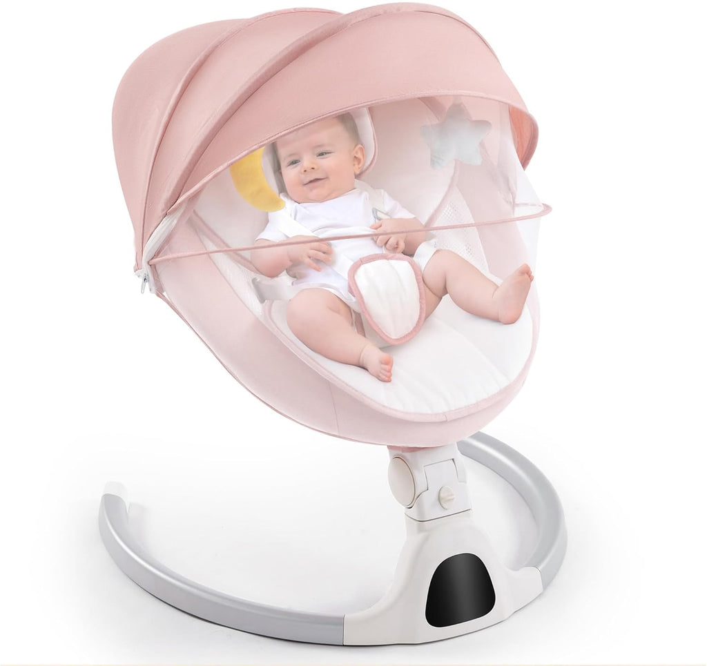 Baby Swing for Infants,Comfort Cradling Baby Rocker Portable Newborn Swing with Music/Remote Control/Timing Function