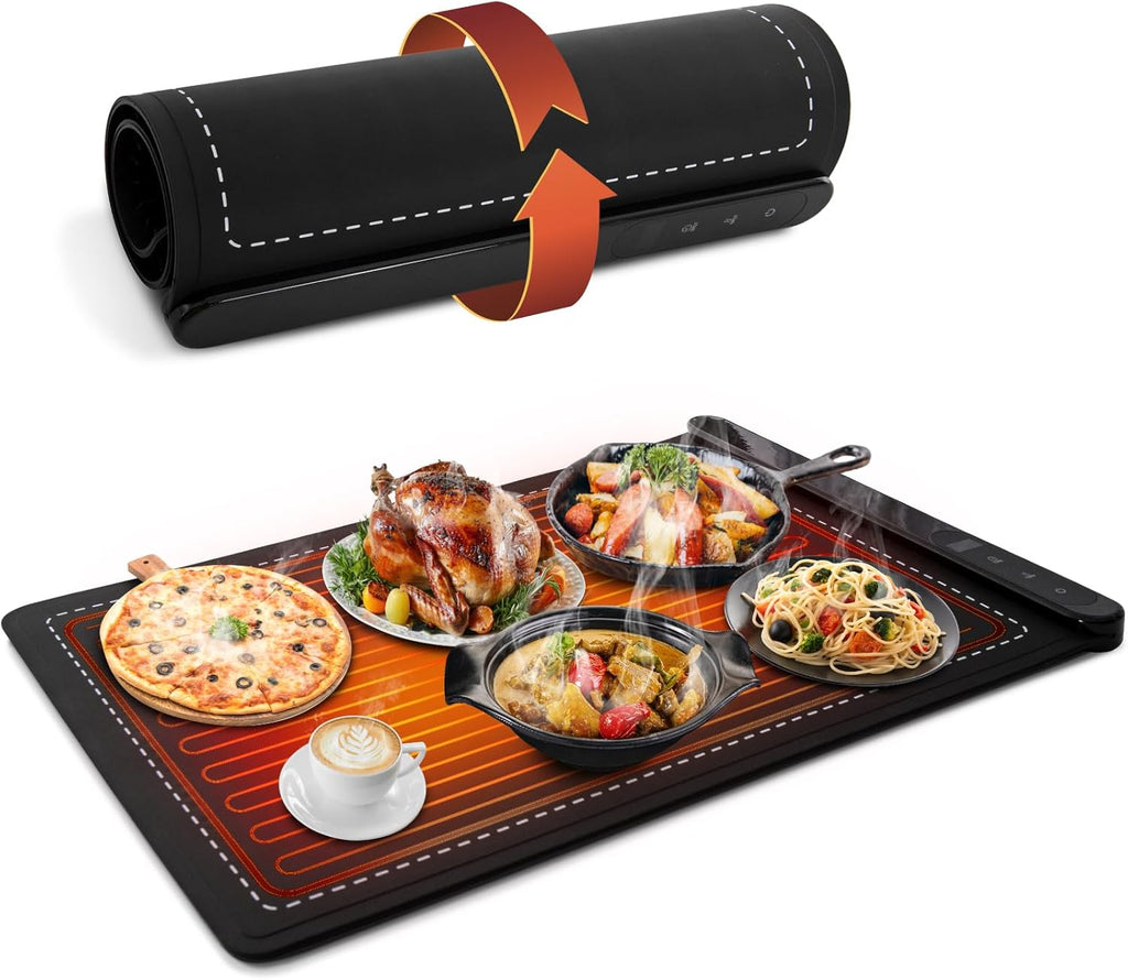 Warming Mat for Food, Portable Electric Warming Tray with 6 Tempmaster Adjustable, Silicone Heating Mat for Food, Food Warmer for Buffet Party Family Gathering Kitchen