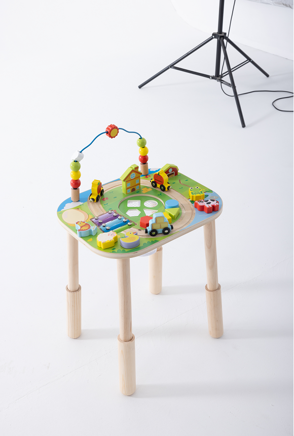 Gewitt Activity Table for 1-3 Year, 9 in 1 Wooden Montessori Activity Table with Train Shape Sorter Xylophone Baby Sensory Educational Toddler Learning Toys Birthday Gift (Farm)