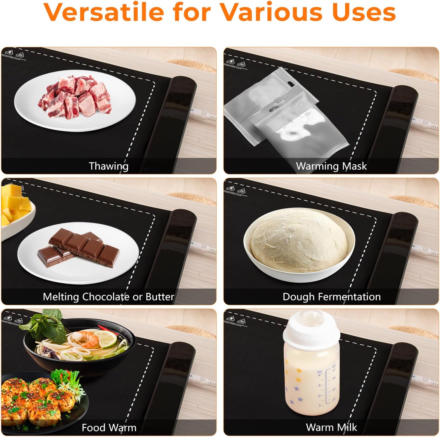 Warming Mat for Food, Portable Electric Warming Tray with 6 Tempmaster Adjustable, Silicone Heating Mat for Food, Food Warmer for Buffet Party Family Gathering Kitchen