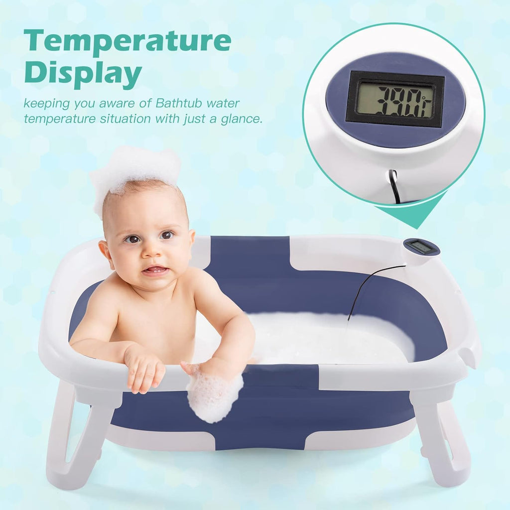 Baby BathTub, 4-in-1 Newborn to Toddler Tub with Temperature Sensor,Infant Waterproof Ear Cap and Soft Cushion included