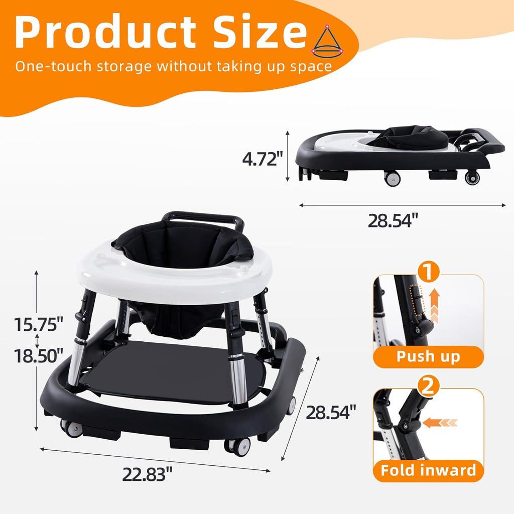 Baby Walker Foldable with Music and Lights,Portable Baby Walker with Wheels,9 Adjustable Heights,Removable Tray&Footrest, Speed Adjustable,Infant Toddler Walker for Baby Boy Girls 6-18 Months