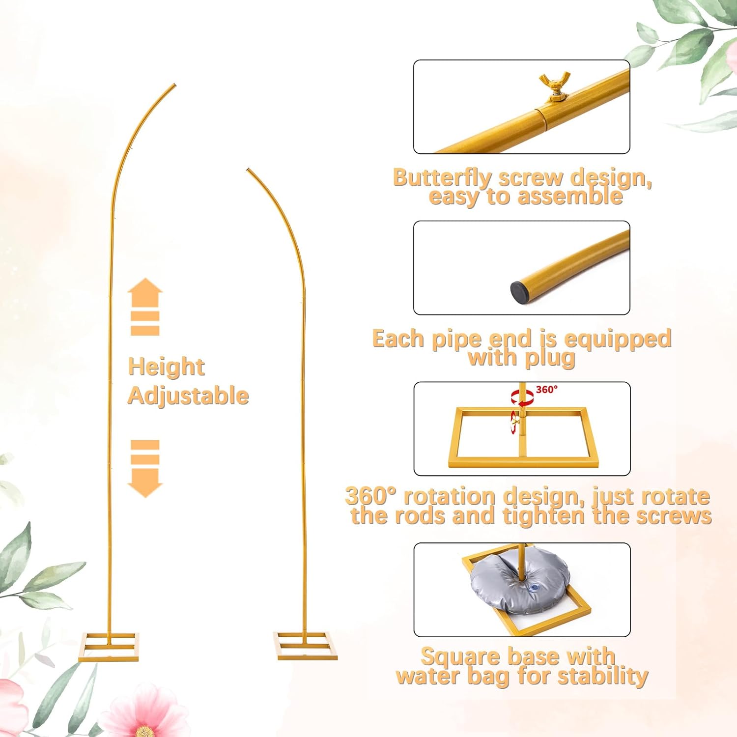 Backdrop Stand 7.2FT Circle Balloon Arch Frame Circle Backdrop Stand Gold Round Arch for Wedding Birthday Party Bridal Shower Anniversary Event Ceremony Decoration