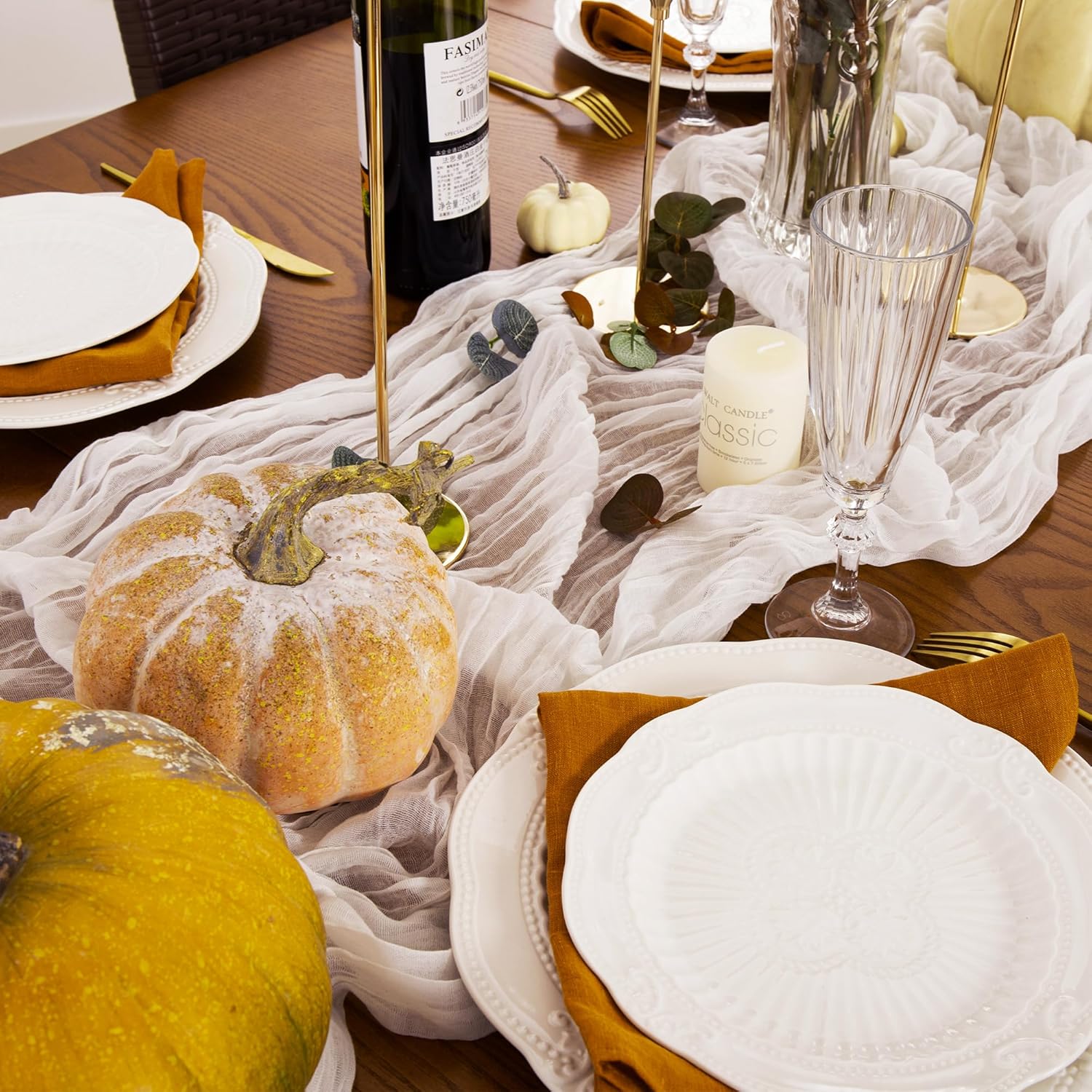 Rust Gauze Table Runner, Sheer Cheesecloth Table Runner Bulk for Holiday Party Bridal Shower Romantic Boho Table Decor