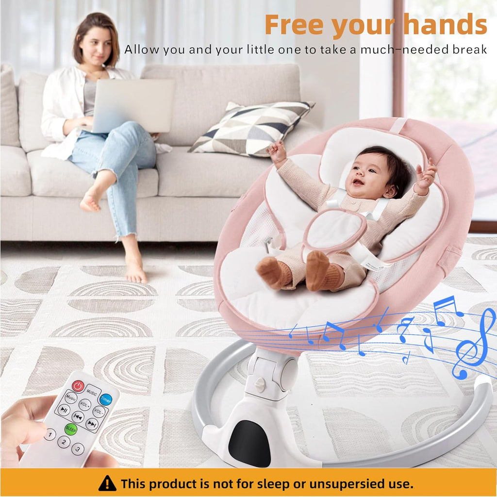Baby Swing for Infants,Comfort Cradling Baby Rocker Portable Newborn Swing with Music/Remote Control/Timing Function