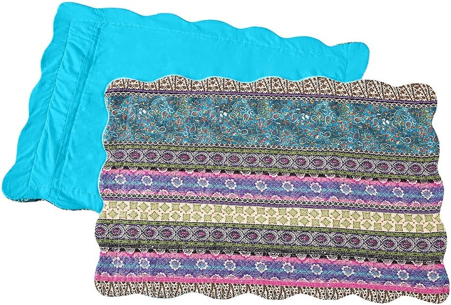 Quilted Cotton Bed Pillowcases,Striped Classical Style, 2 Pieces, 20x36 Inch