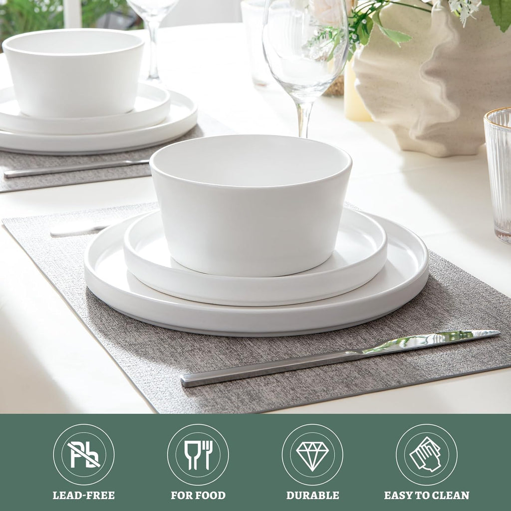 12-Piece Plates and Bowls Sets,Ceramic Dinnerware Sets for 4, Chip Resistant and Scratch Dish Set, Dining Dinner Porcelain Dishware, Microwave and Dishwasher Safe