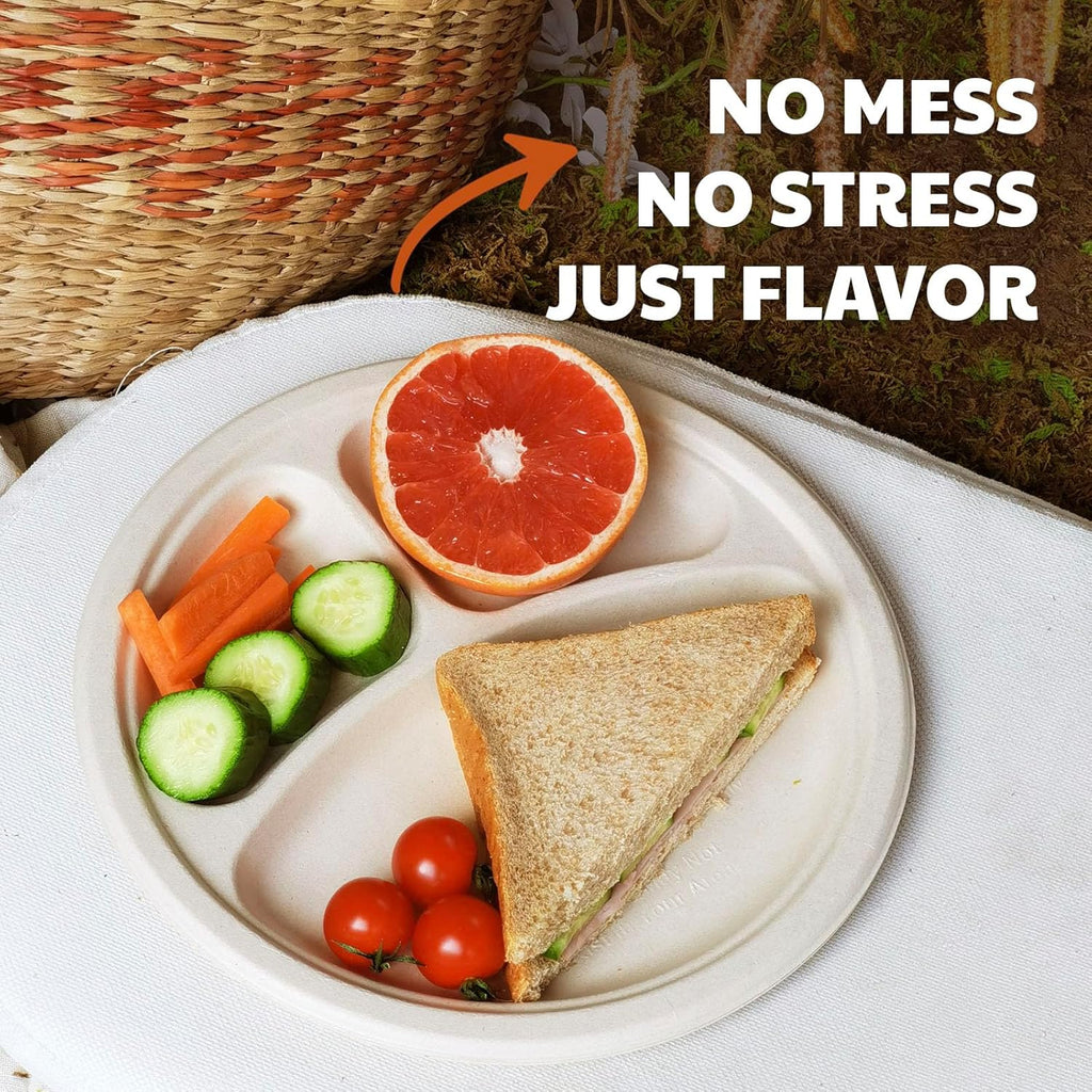 Compostable Paper Plates, 6 Inch Heavy Duty Disposable Plates by Biodegradable Bagasse, Dessert Plates Bulk for Party | Microwave-Safe | Soak-Resistant, Cut Resistant