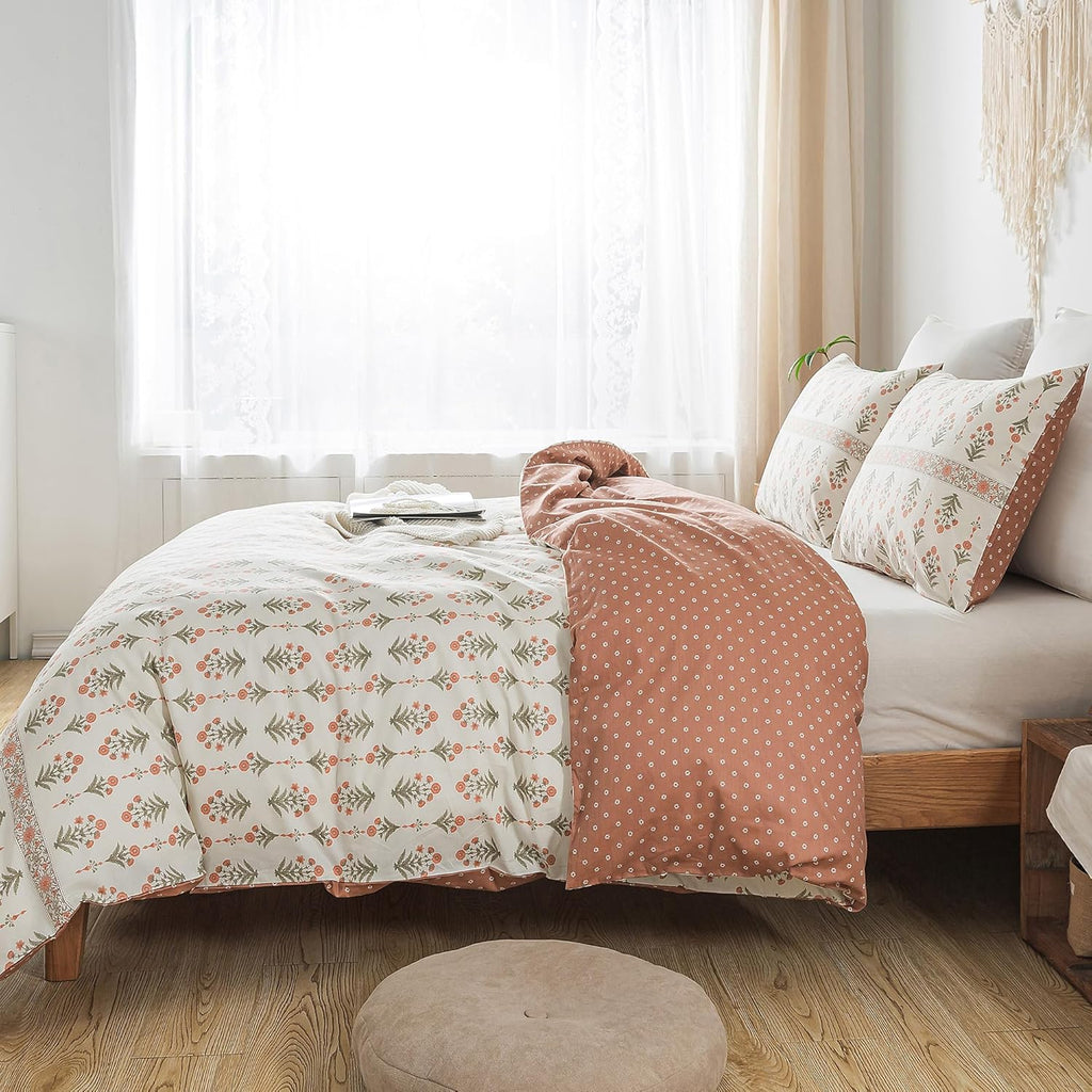 Duvet Cover Set - 100% Cotton Floral Duvet Cover Sets,Soft & Breathable with Zipper Closure & Corner Ties,3pcs Wildflower Comforter Cover Sets