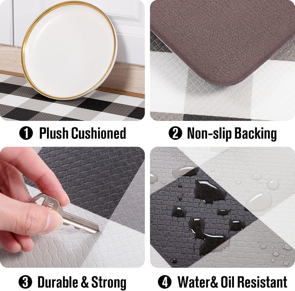 Non Slip Kitchen Mat Anti Fatigue Standing Mats Cushioned Comfort Kitchen Floor Mats PVC Waterproof Runner Rug for Standing Desk, Kitchen, Office