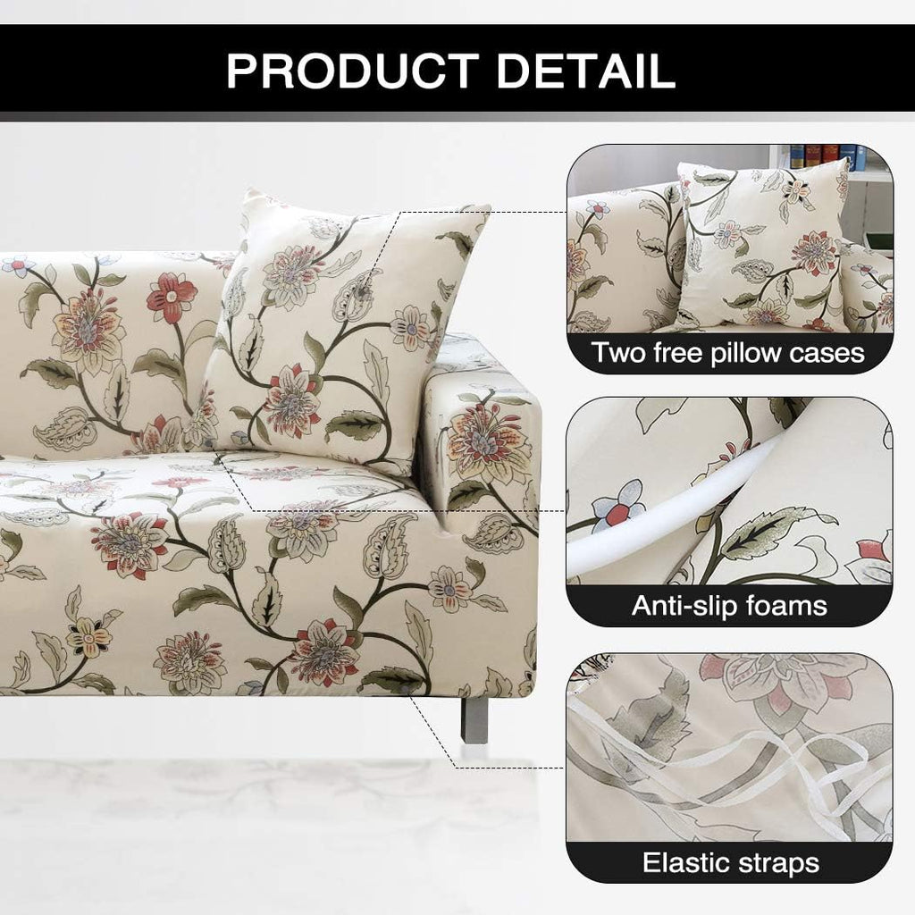 Printed Sofa Cover Stretch Couch Cover Sofa Slipcovers for 2 Cushion Couch with Two Pillow Cases (Loveseat, New Blooming Flower)