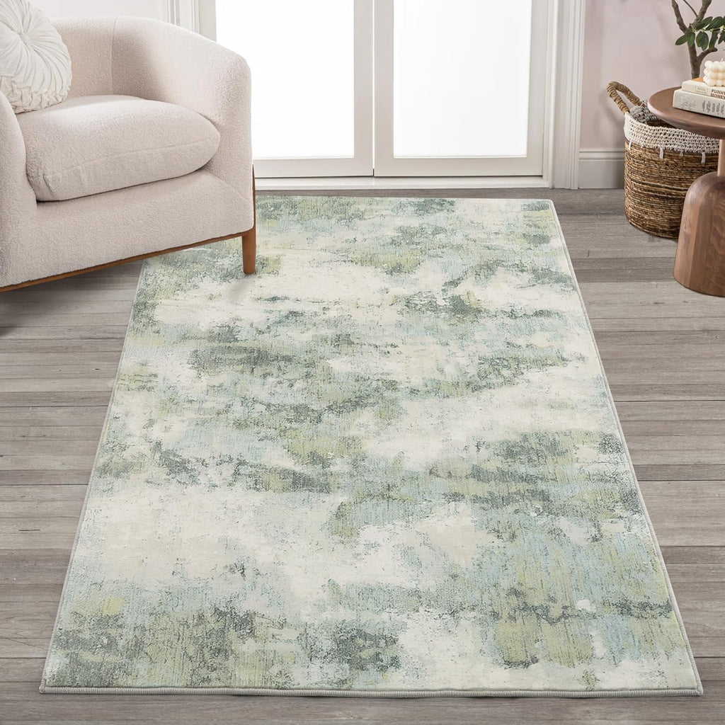 Brown Large Rugs for Living Room Bedroom, Washable Modern Abstract Low Pile Carpet with Rubber Backing, Foldable, Non Slip Thin Area Rug, Ultra Soft