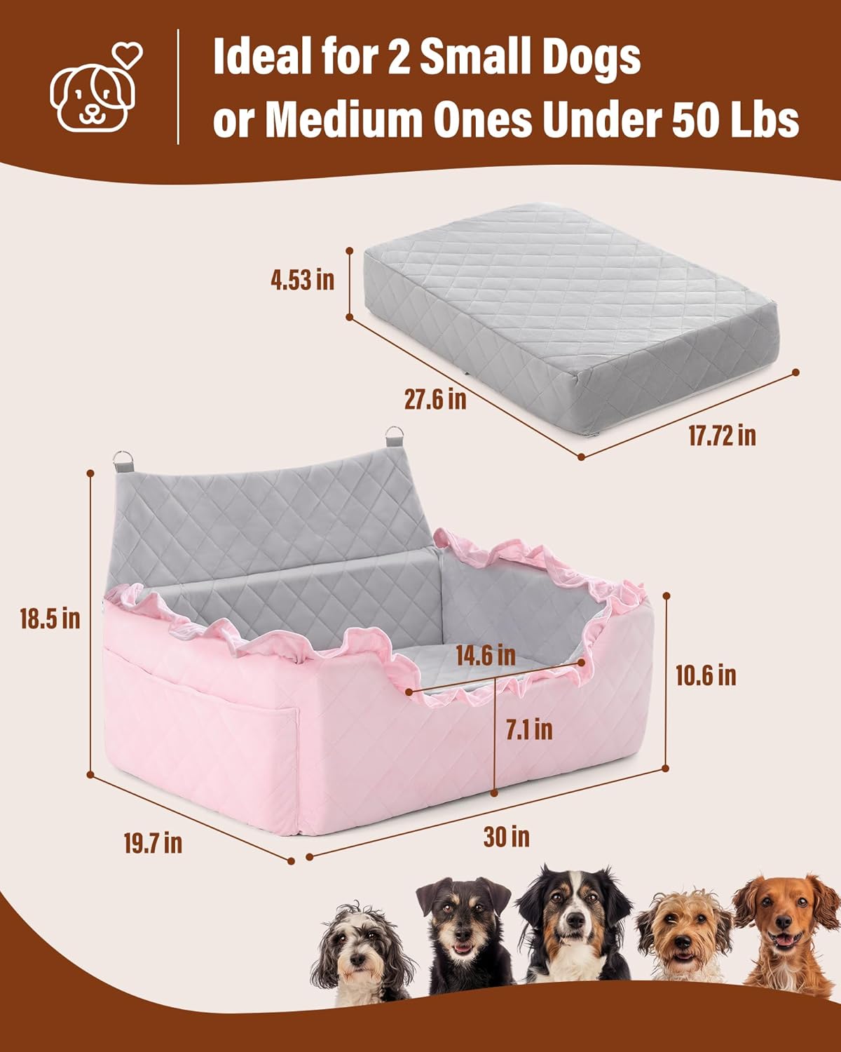 Dog Booster Car Seat for Small/Medium Dogs - Memory Foam Elevated Cushion - Fully Detachable and Washable Pet Portable Car Seat with 2 Clip-On Safety Leashes