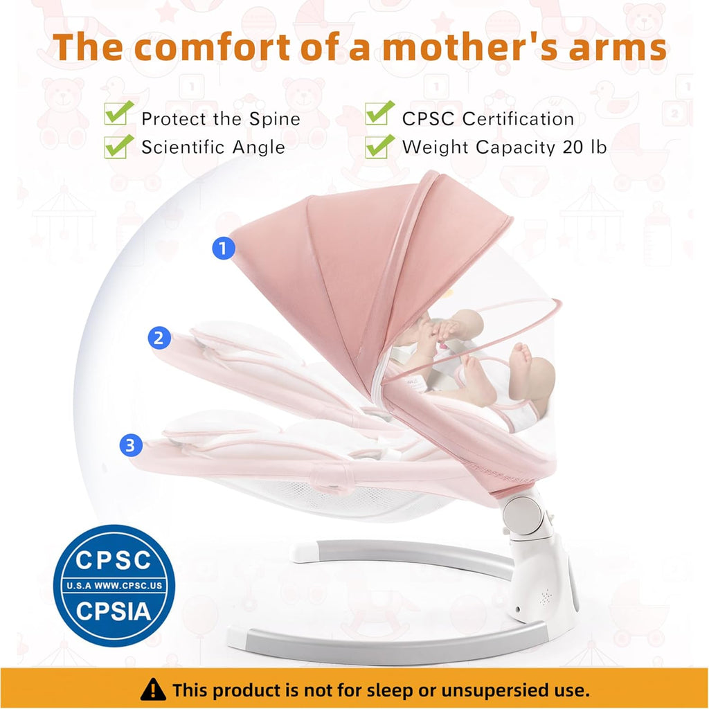 Baby Swing for Infants,Comfort Cradling Baby Rocker Portable Newborn Swing with Music/Remote Control/Timing Function