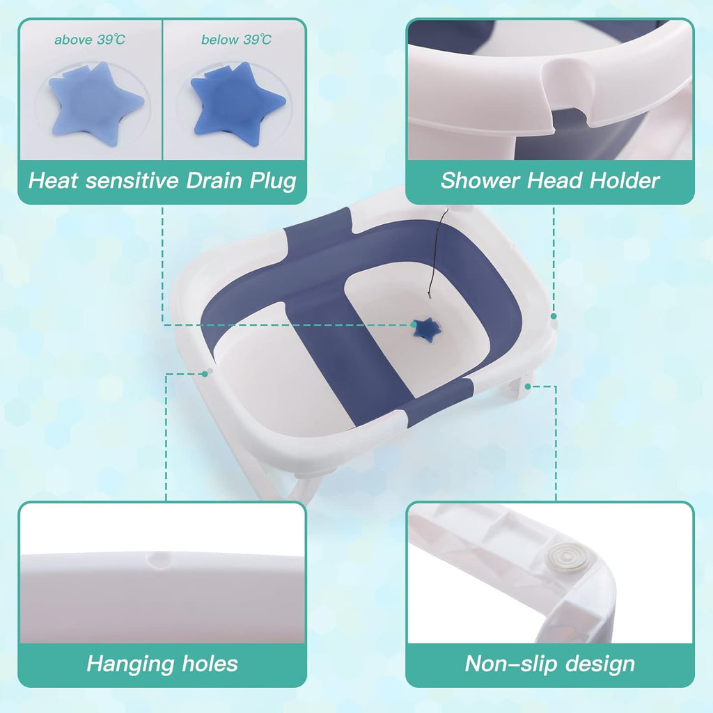 Baby BathTub, 4-in-1 Newborn to Toddler Tub with Temperature Sensor,Infant Waterproof Ear Cap and Soft Cushion included
