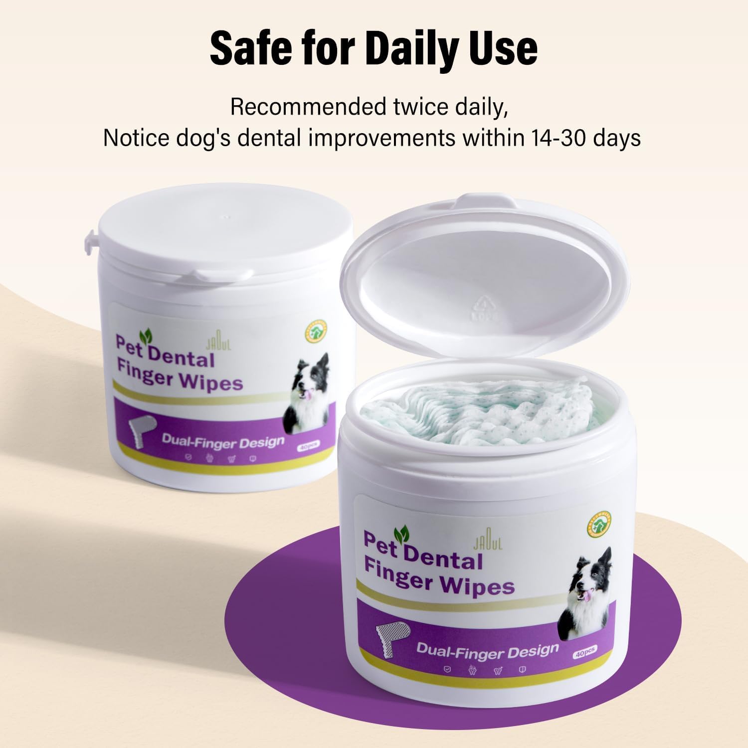 Dog Teeth Cleaning Wipes - Non-Slip, Dual Finger Design - Fresh Breath, Plaque & Tartar Removal - Gentle Double-Sided Disposable Dog Dental Wipes, 40 Counts