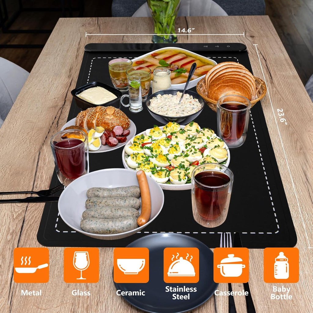 Warming Mat for Food, Portable Electric Warming Tray with 6 Tempmaster Adjustable, Silicone Heating Mat for Food, Food Warmer for Buffet Party Family Gathering Kitchen
