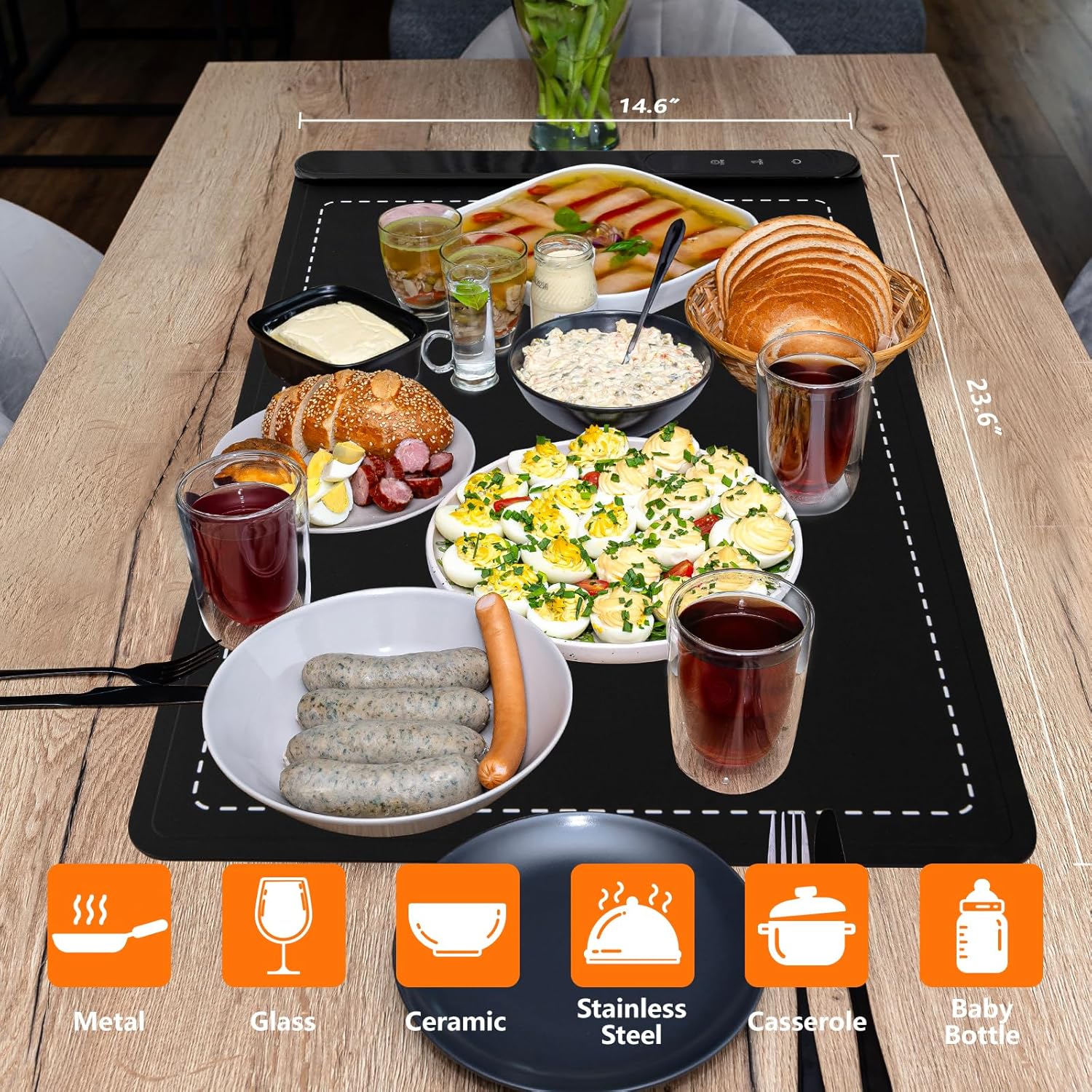 Warming Mat for Food, Portable Electric Warming Tray with 6 Tempmaster Adjustable, Silicone Heating Mat for Food, Food Warmer for Buffet Party Family Gathering Kitchen