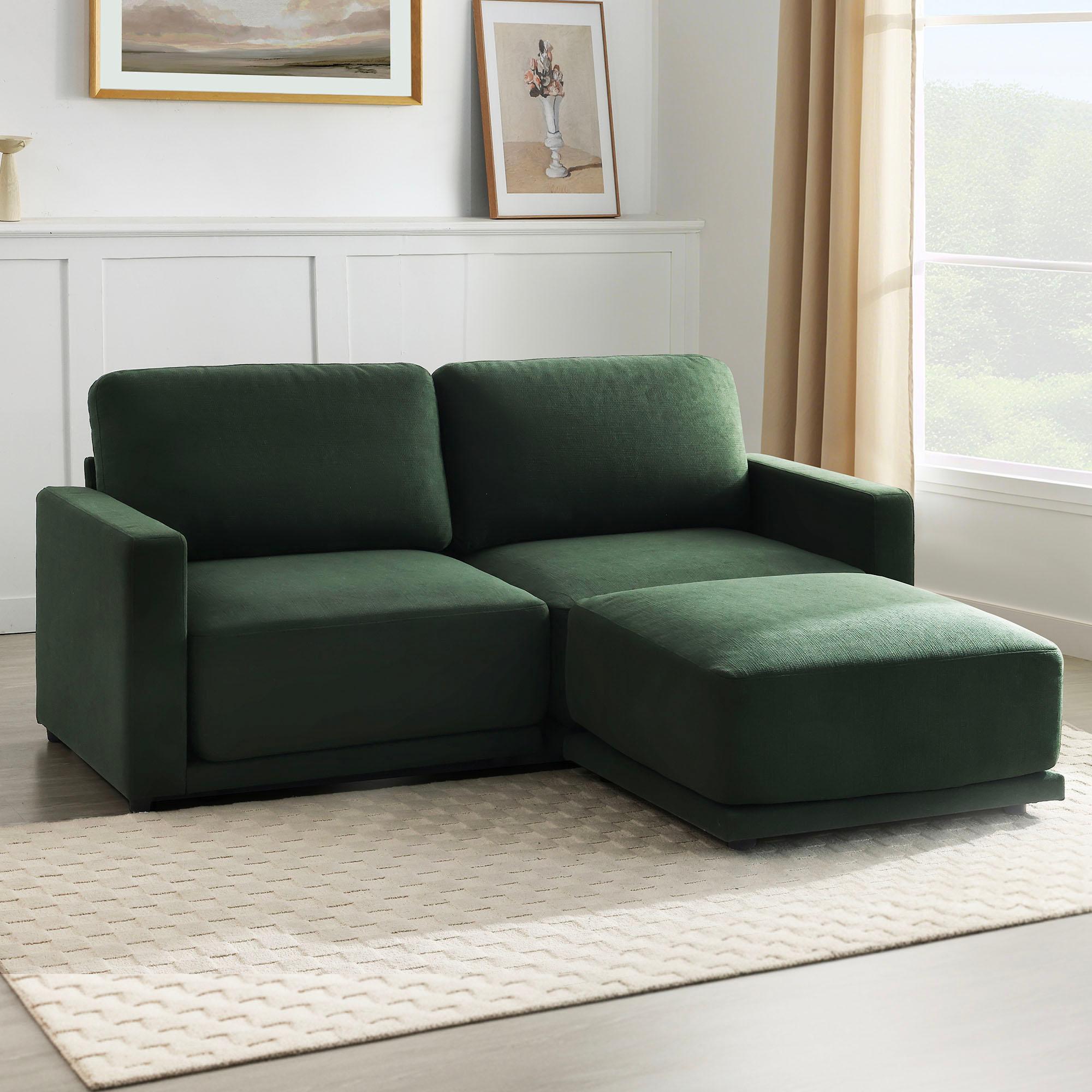 Modular Sectional Couchs for small Living Room, L-Shaped Modern Sofa with Ottoman, 3-Piece Chenille Sofa Set for Apartment Home Furniture, Dark Green